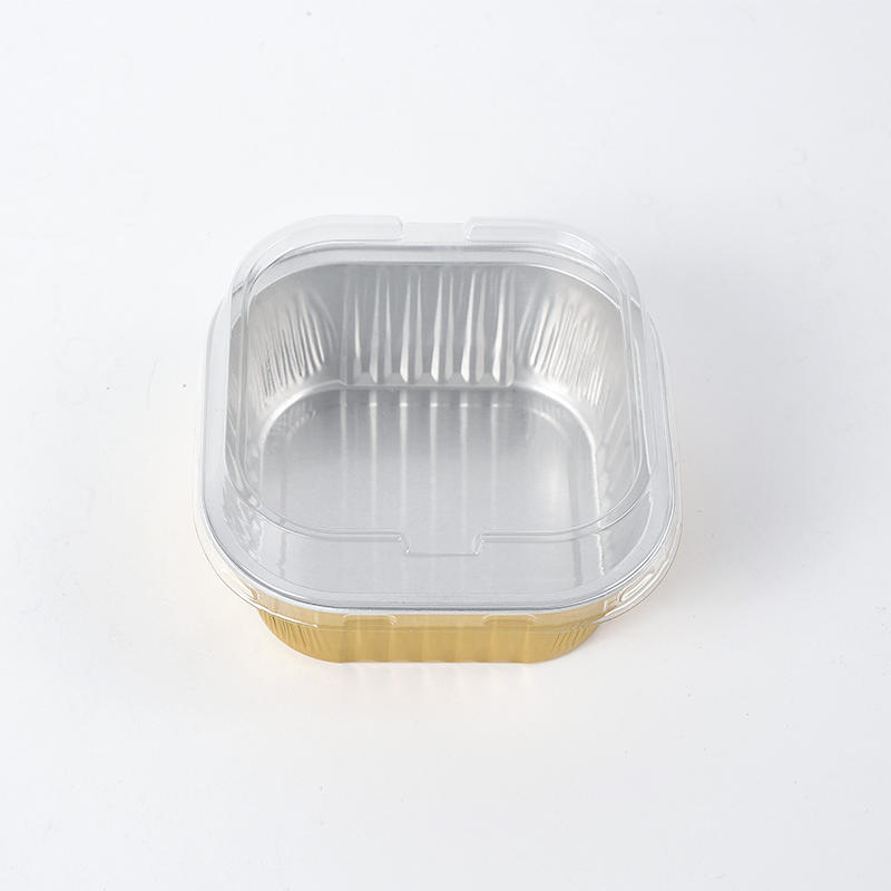 Golden Small Square Disposable Aluminum Foil Container Tray For Food Packaging And Baking With Customized Lids RK-91